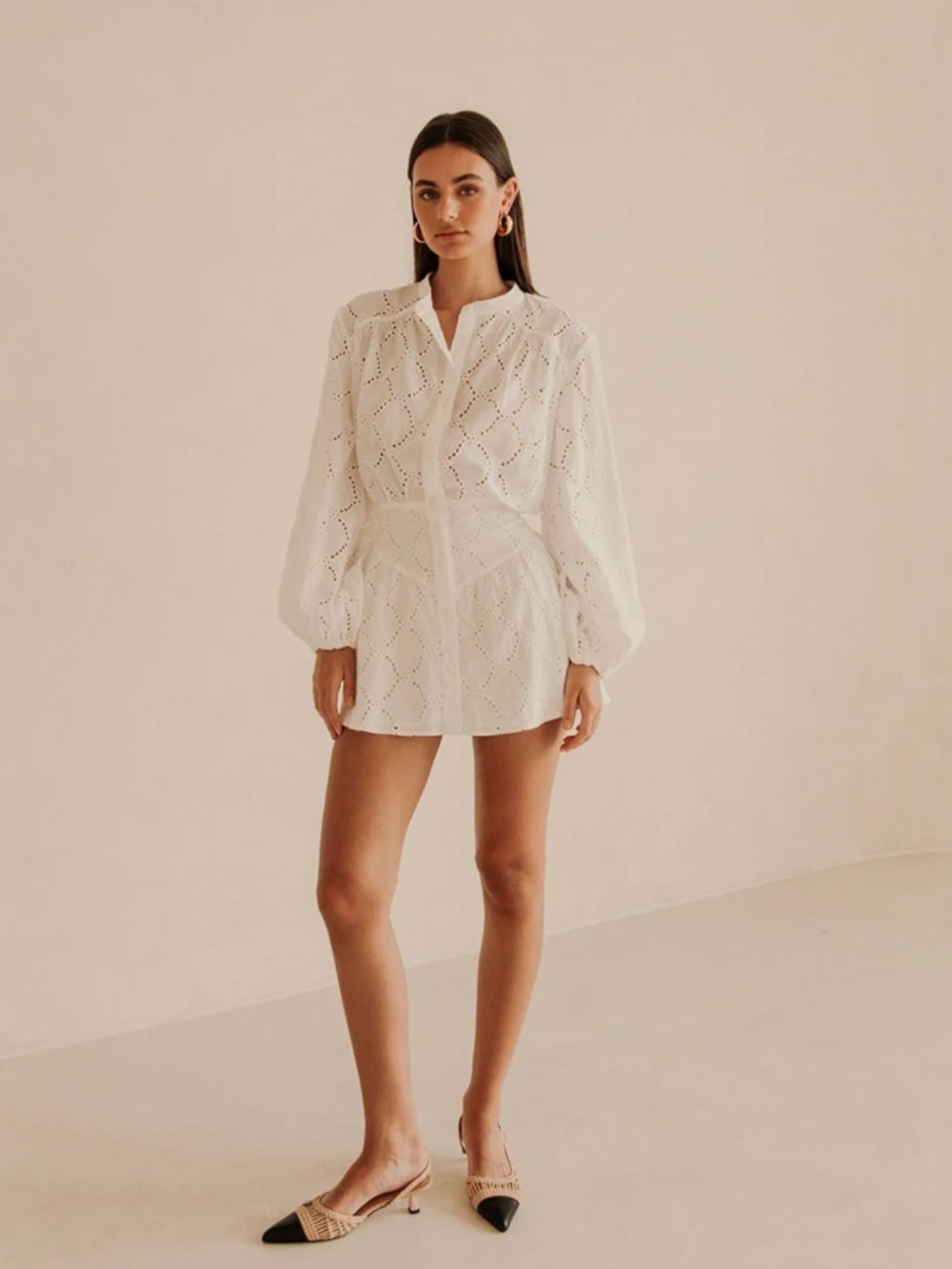 Sabo Naima Short Cotton Broderie Dress in White Size 6